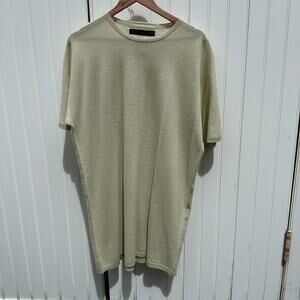 Frenckenberger Short Sleeve Longline T-Shirt Sweater Dress Large Beige Cashmere